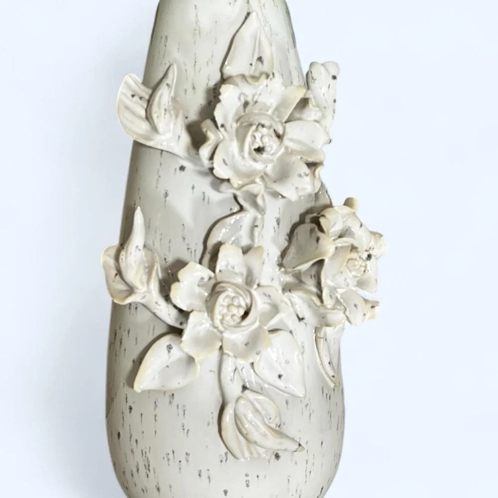 White and Speckled Grey Ceramic Vase 3D Flowers Pottery Home Decor Shabby Chic